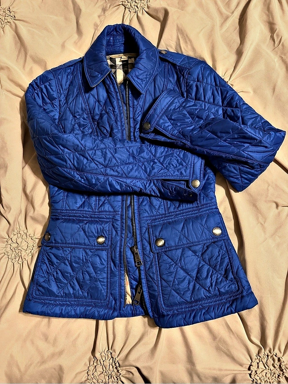 Burberry Quilted Plaid-Lined Jacket in Blue